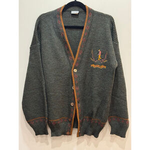 VTG 3 Suisses Men Knit Cardigan L English Countryside Old Money Grandpa Hunting